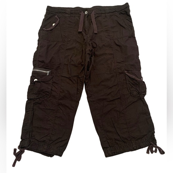 Jules + James Dark Brown Cargo Capri Pants Drawstring Hem Size L - Picture 1 of 6
